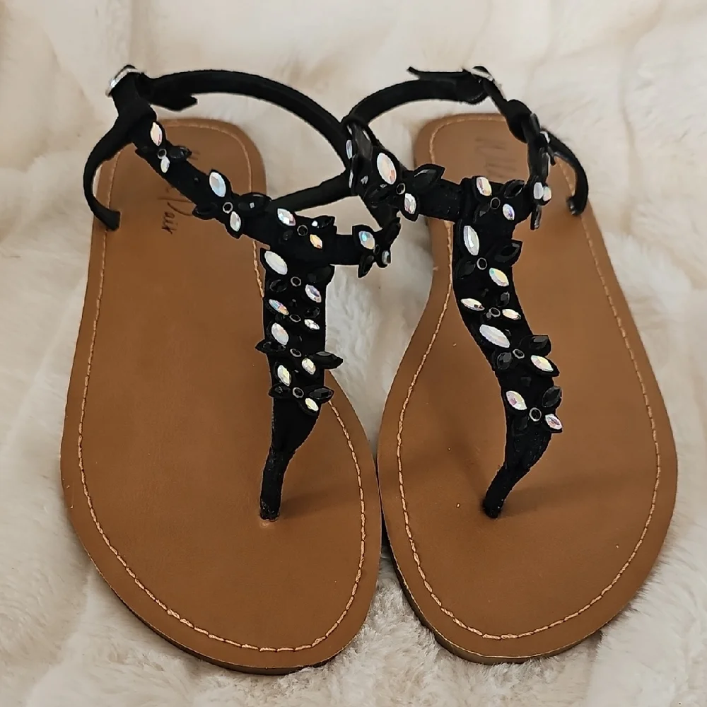 Wild Pair Black Sandals with Iridescent Beads